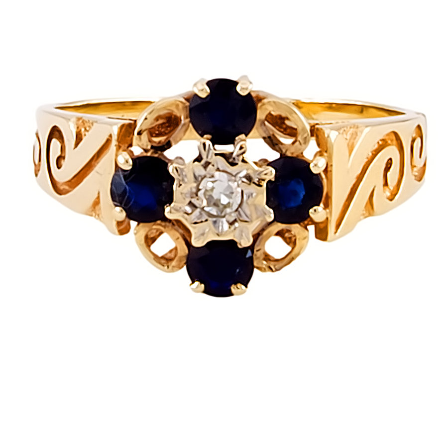 9ct gold Vintage Sapphire/Diamond Cluster Ring size R